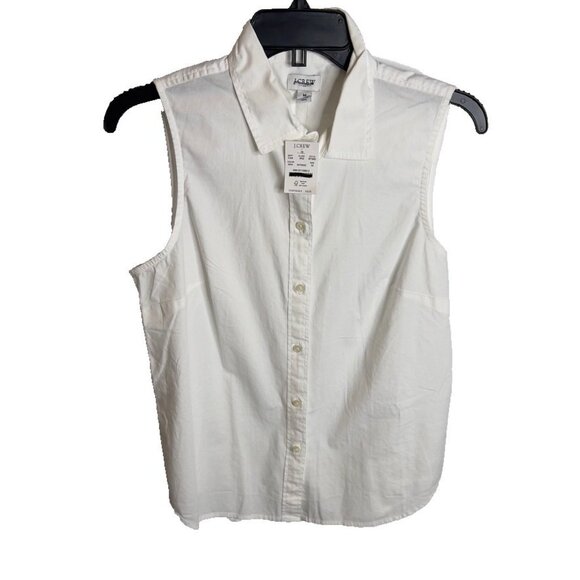 J.Crew $80 Sleeveless cotton poplin shirt in signature fit White Size M BT982 - Picture 2 of 6